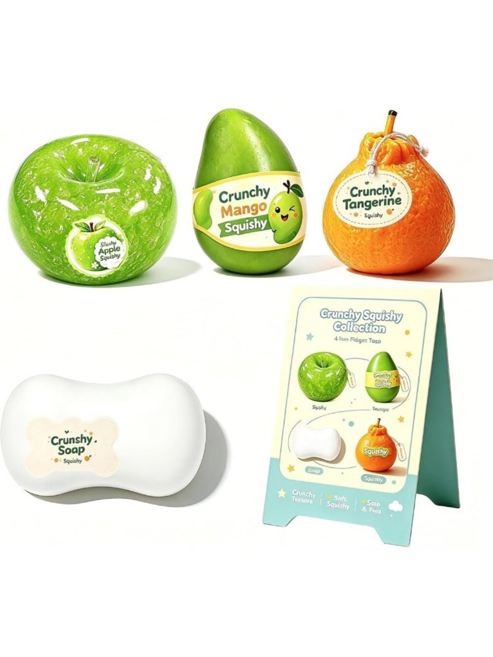 4 PCS Slow Rising Crunchy Squishy Pack | Squeeze Sensory Stress Relief Toys